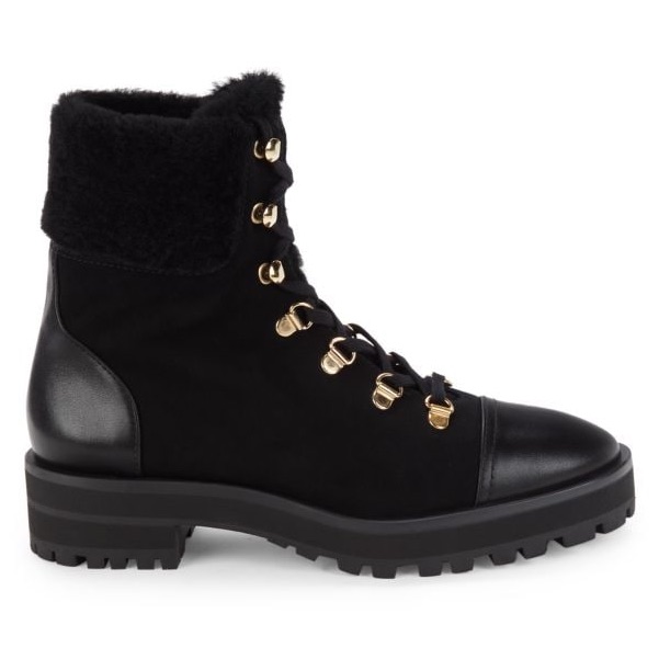 Stuart Weitzman Alpine Leather & Suede Shearling Combat Boots